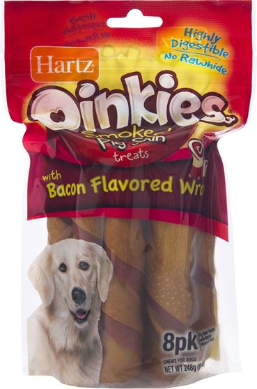 Picture of Hartz Oinkies Smoked Pig Skin Twists Bacon Flavor Wrap Dog Treats (8/pack)