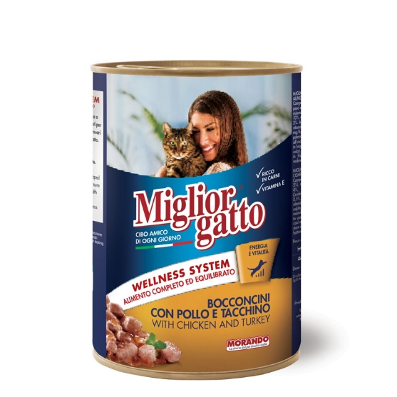 Picture of Morando Migliorgatto Chunks With Chicken And Turkey 405g (12/pack)