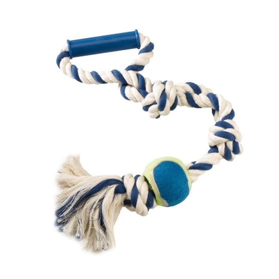 Picture of Ferplast PA 6519 Cotton Dog Rope Toy with Tennis Ball & Plastic Handle