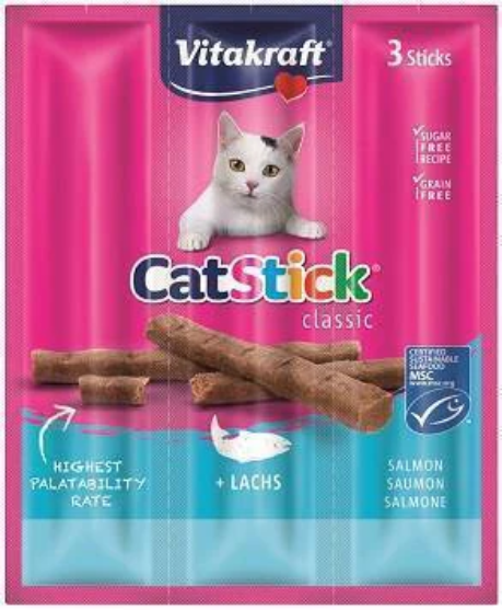 Picture of Vitakraft CatStick Classic Meaty Soft Cat Treats – Salmon 18g  3 Sticks (6-pack)