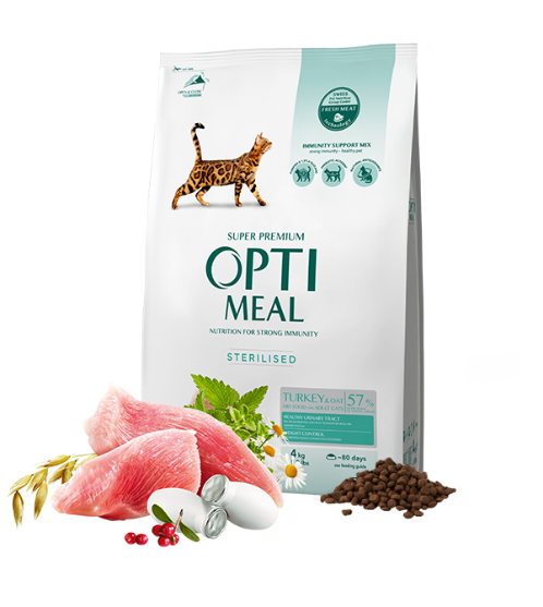 Picture of Optimeal Complete Dry Pet Food for Sterilised Cats – Turkey & Oats, 4kg