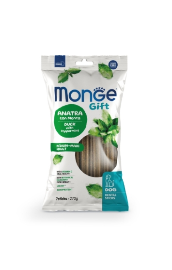 Picture of Monge Gift Dental Sticks for Medium & Maxi Adult Dogs – Duck with Peppermint (270g, 7 Sticks)