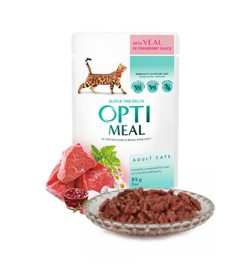 Picture of Optimeal Adult Cat Wet Food Veal in Cranberry Sauce 85g  (12 pack)