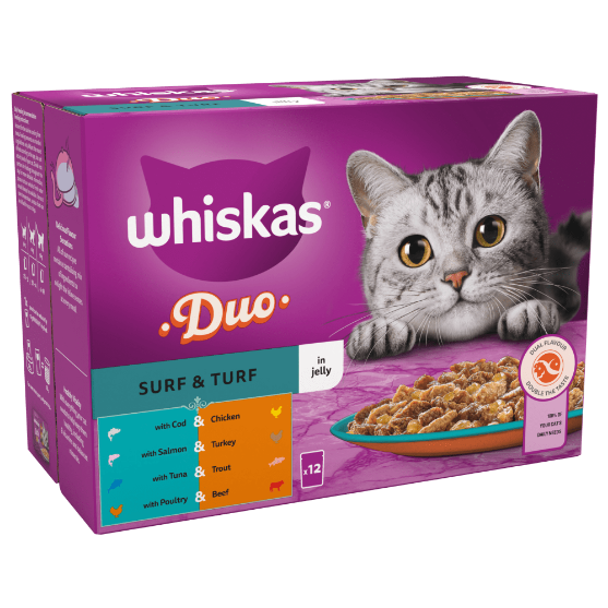 Picture of Whiskas Tasty Duo 1+Surf & Turf in Jelly 85g(12/pack) 