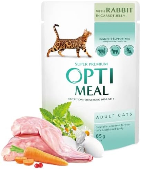 Picture of Optimeal Adult Cat Wet Food – Rabbit in Carrot Jelly 85g  9+3 packs