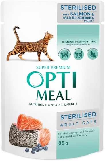 Picture of Optimeal Wet food for salmon and wild berries in jelly 85g (9+3 Free/ pack)  