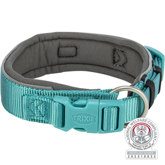 Picture of Trixie Premium collar, extra wide, S–M: 33–42 cm/35 mm, aqua/graphite