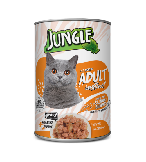 Picture of  Jungle Adult salmon and shrimps in a chunks-in-gravy 415gm (12/Pac)