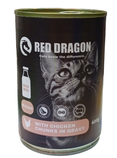 Picture of Red Dragon Kitten chicken chunks in gravy with added milk  (12/pack)