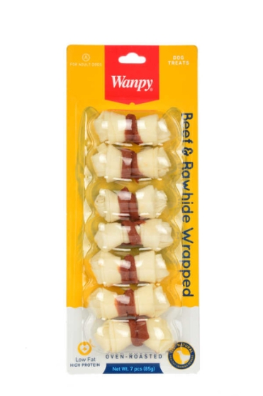 Picture of Wanpy Oven-Roasted Beef & Rawhide Wrapped Chew Bones Dog Treats 7 Pieces  85g