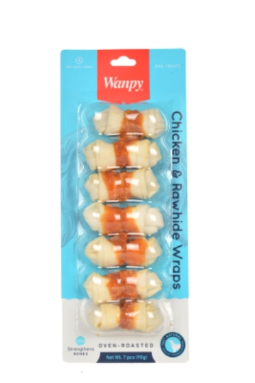 Picture of Wanpy Oven-Roasted Chicken Jerky & Rawhide Wraps Dog Treats 7 Pieces, 90g