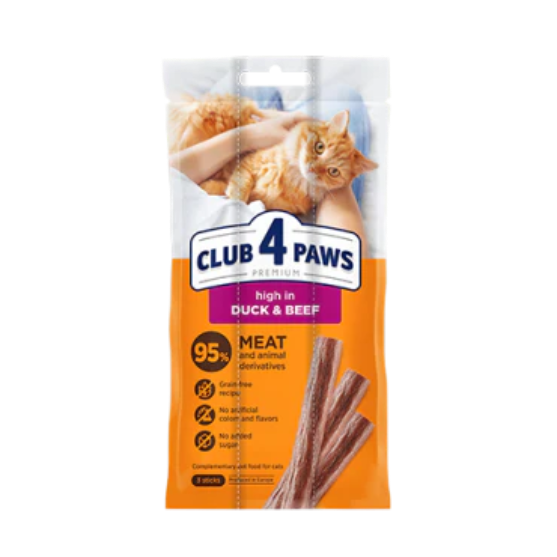Picture of Club4Paws Meaty Stick Duck & Beef Snack for Adult Cats, 15g (3/pack)