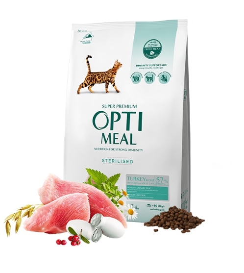 Picture of Optimeal Complete Dry Pet Food for Sterilised Cats – Turkey & Oats, 700g