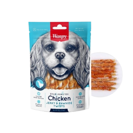 Picture of Wanpy Oven-Roasted Chicken Jerky & Rawhide Twists Dog Treats  100g