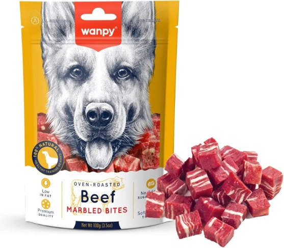 Picture of Wanpy Oven-Roasted Beef Marbled Bites Dog Treats  100g