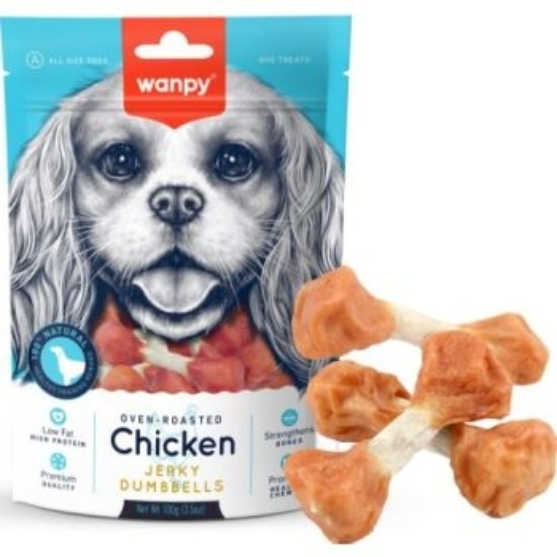 Picture of Wanpy Oven-Roasted Chicken Jerky Dumbbells Dog Treats  100g