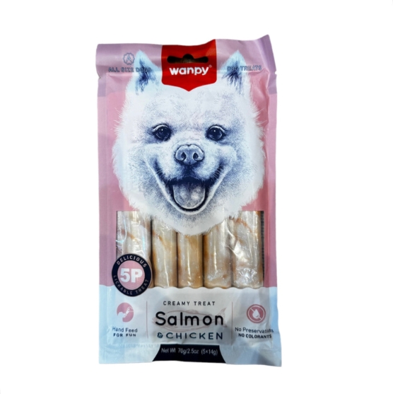 Picture of Wanpy Multi-Vitamin Creamy Lickable Dog Treats – Salmon & Chicken Flavor (5 x 14g)