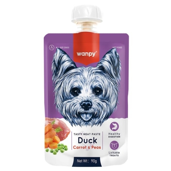 Picture of Wanpy Tasty Meat Paste Duck with Carrot & Pea for Dogs 90g Pouches (3-Pack)
