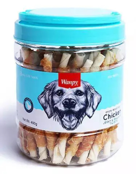 Picture of Wanpy Oven-Roasted Chicken Jerky & Rawhide Twists Dog Treats 400g