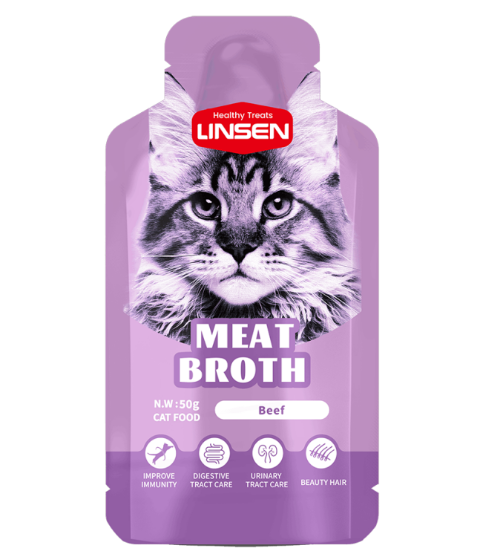 Picture of Linsen Meat Broth Beef Wet Cat Food Pouch  50g (3-Pack)
