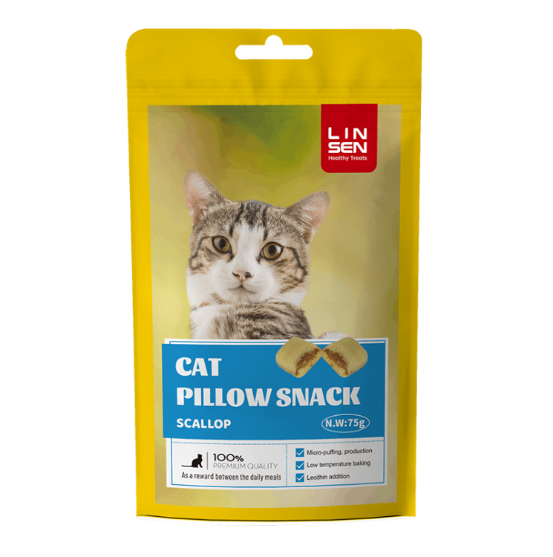 Picture of Lin Sen Crunchy Cat Pillow Snack – Scallop Flavor 75g  (6-Pack)