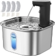 Picture of AquaFlow Pro 3.2L Wireless Stainless Steel Pet Water Fountain with Motion Sensor
