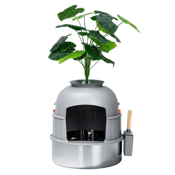 Picture of Potted Plant Hidden Cat Litter Box Enclosure with Stainless Steel Basin (47.5cm)