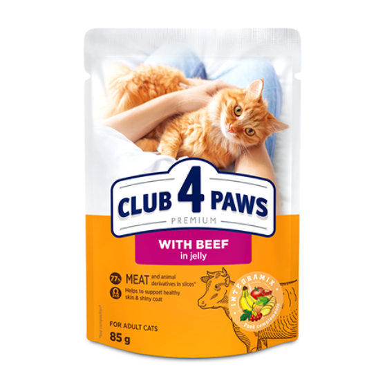 Picture of Club 4 Paws Premium Wet Cat Food – Adult Cats With Beef in Jelly  85g  (20+4-Pack)