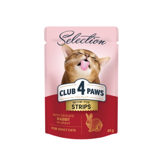 Picture of CLUB 4 PAWS   Strips with Delicate Rabbit in Gravy for Adult Cats  85g (12-Pack)