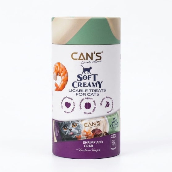 Picture of Can's Soft Creamy Lickable Cat Treats – Shrimp & Crab Flavor (30-Pack Tub)