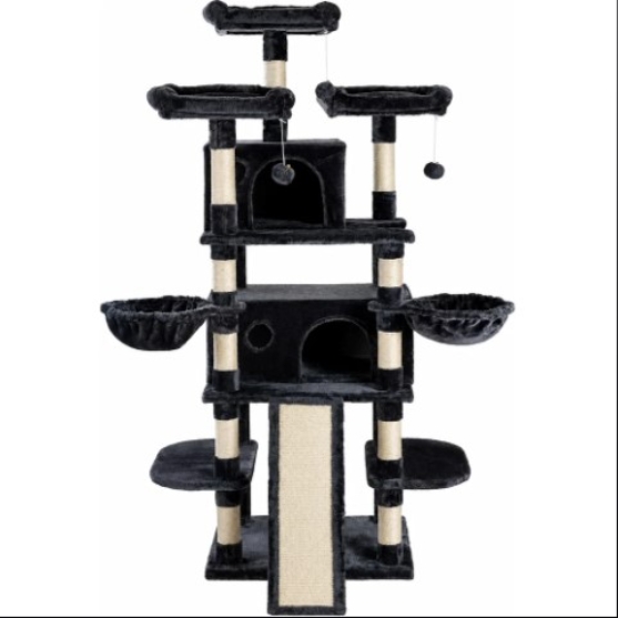 Picture of 173cm Majestic Multi-Level Cat Tree Tower with Dual Condos & 173cm Wide Wing Baskets