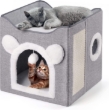 Picture of Multifunctional Foldable Cat Cube House Bed with Scratch Board & Plush Toy