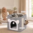 Picture of Multifunctional Foldable Cat Cube House Bed with Scratch Board & Plush Toy