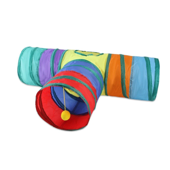 Picture of Collapsible Rainbow Pet T T-Shaped Cat Tunnel Toy 80cm