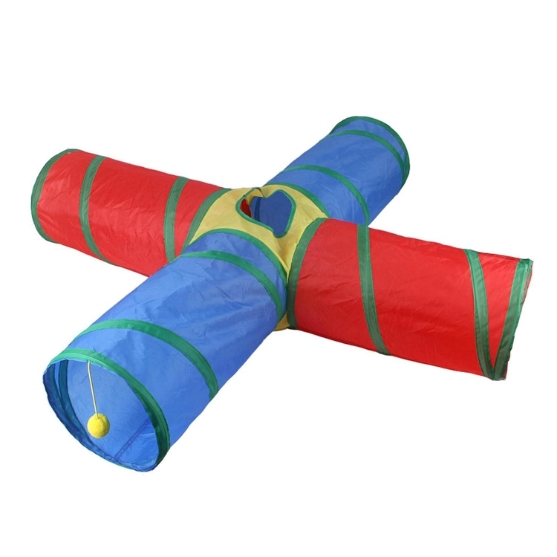 Picture of 4-Way Collapsible Rainbow Pet Play Tunnel with Interactive Hanging Ball