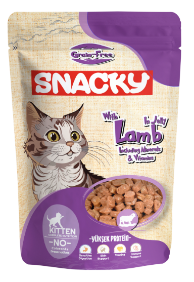 Picture of Snacky Grain-Free Kitten Wet Cat Food – Lamb Chunks in Jelly 85g  (12-Pack)
