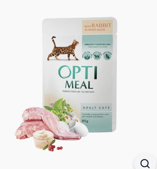 Picture of Optimeal Complete Wet Food for Adult Cats with Rabbit in White Sauce, 85g Pouch (3+1 Free/ pack)
