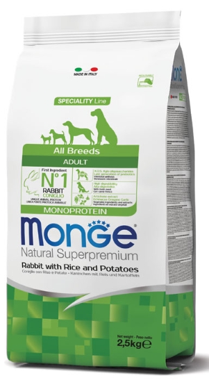 Picture of Monge N Superpremium All breeds Adult Monoprotein Rabbit with Rice and Potatoes 2.5 kg