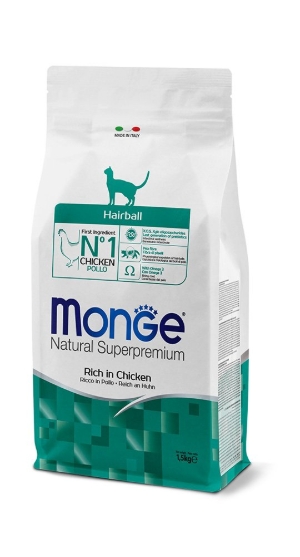 Picture of Monge Natural Superpremium Hairball Rich in Chicken Dry Cat Food  10KG