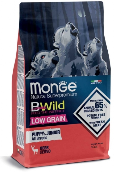 Picture of Monge Bwild Low Grain All Breeds Puppy & Junior Dog Deer 15Kg