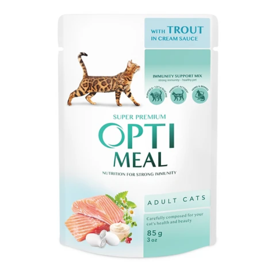 Picture of Optimeal Super Premium Adult Cat Wet Food – Trout in Cream Sauce 85g Pouch (9+3 Free/Pack)