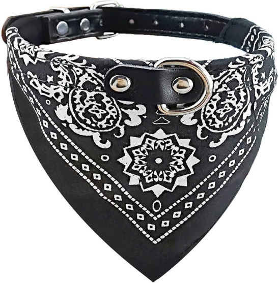 Picture of Adjustable Pet Bandana Collar - Classic White Paisley Print on Black Fabric