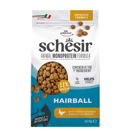 Picture of Schesir Animal Monoprotein Formula Dry Cat Food - Hairball Control with Chicken  1.5 kg